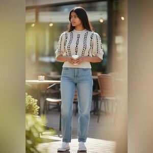 Commense Grey Black Corded Sweater with Black Pattern